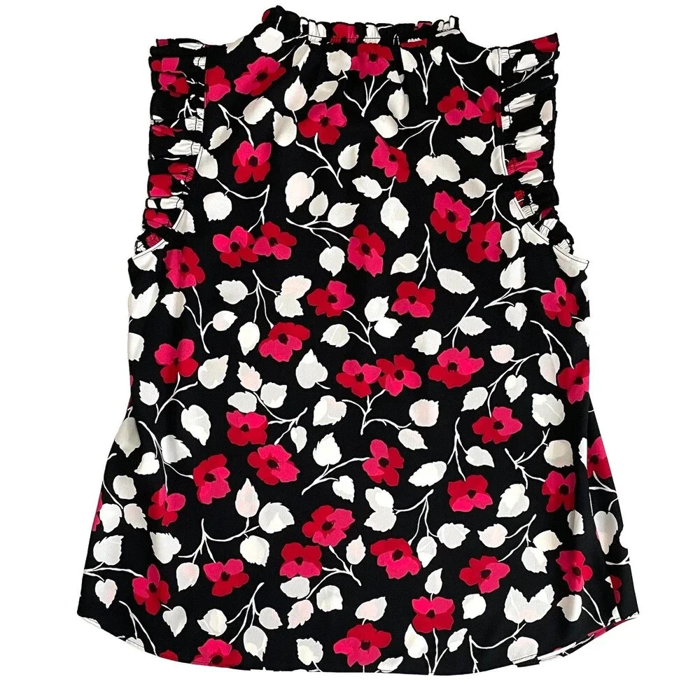 Kate Spade New York Live Colorfully Floral Ruffle Blouse Medium Black Pink Boho